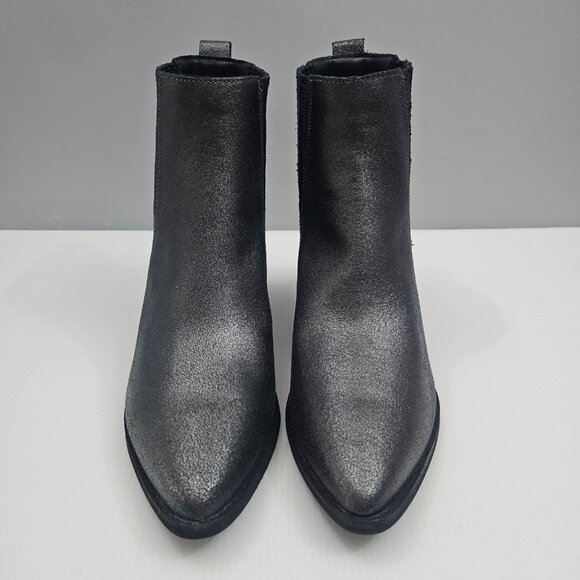 Clarks Morzine Top Chelsea Ankle Boot 9 Pewter Metallic Leather Block Heel NEW - Picture 4 of 13